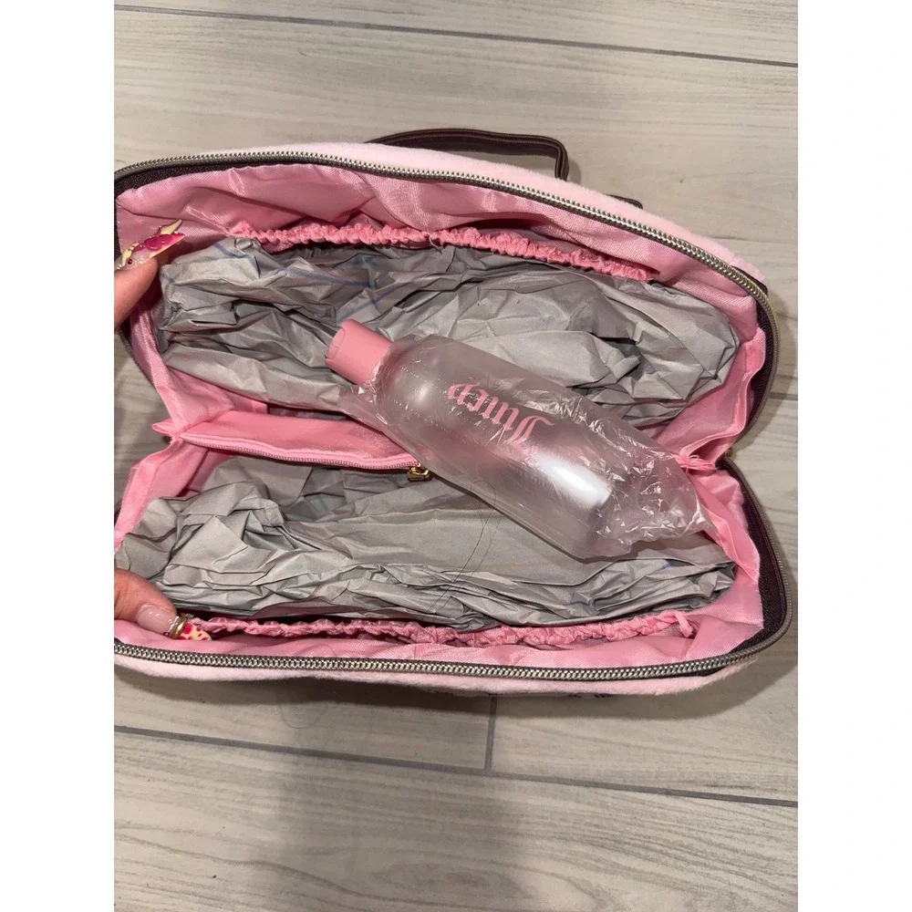 Juicy Couture Pink Velour Rhinestone Makeup Bag Travel Vanity Case NWT
